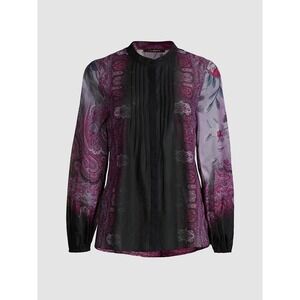 Kobi Halperin Women's Purple Jodie Mixed Print Cotton Blouse Top Size Small $398